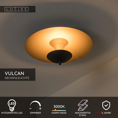 Lucide VULCAN - Deckenleuchte - Ø 35 cm - LED Dim. - 1x9W 3000K - Schwarz